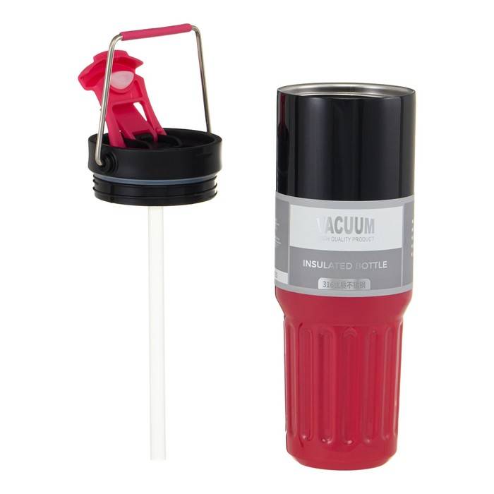 Термокружка, 1 л, с ручкой, сохраняет тепло 8 ч, красная